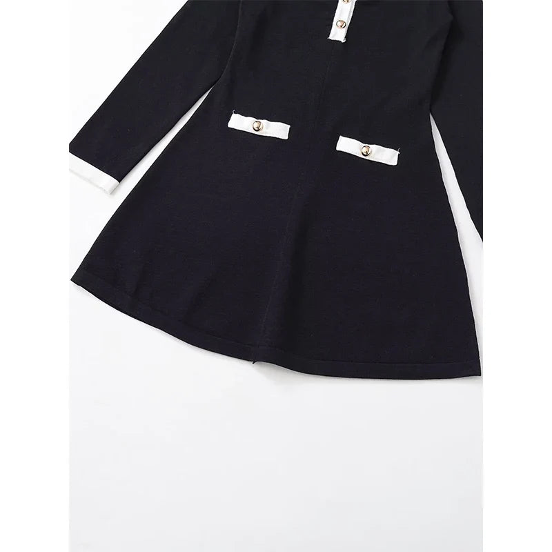 Spring Lapel Collar Long Sleeve A-line Soft Short Dresses