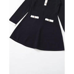 Spring Lapel Collar Long Sleeve A-line Soft Short Dresses
