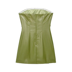 American Retro Green Faux Leather Dresses