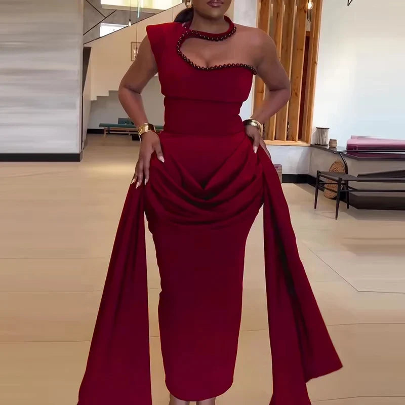 Sexy Slanted Shoulder Beading Decoration Dresses