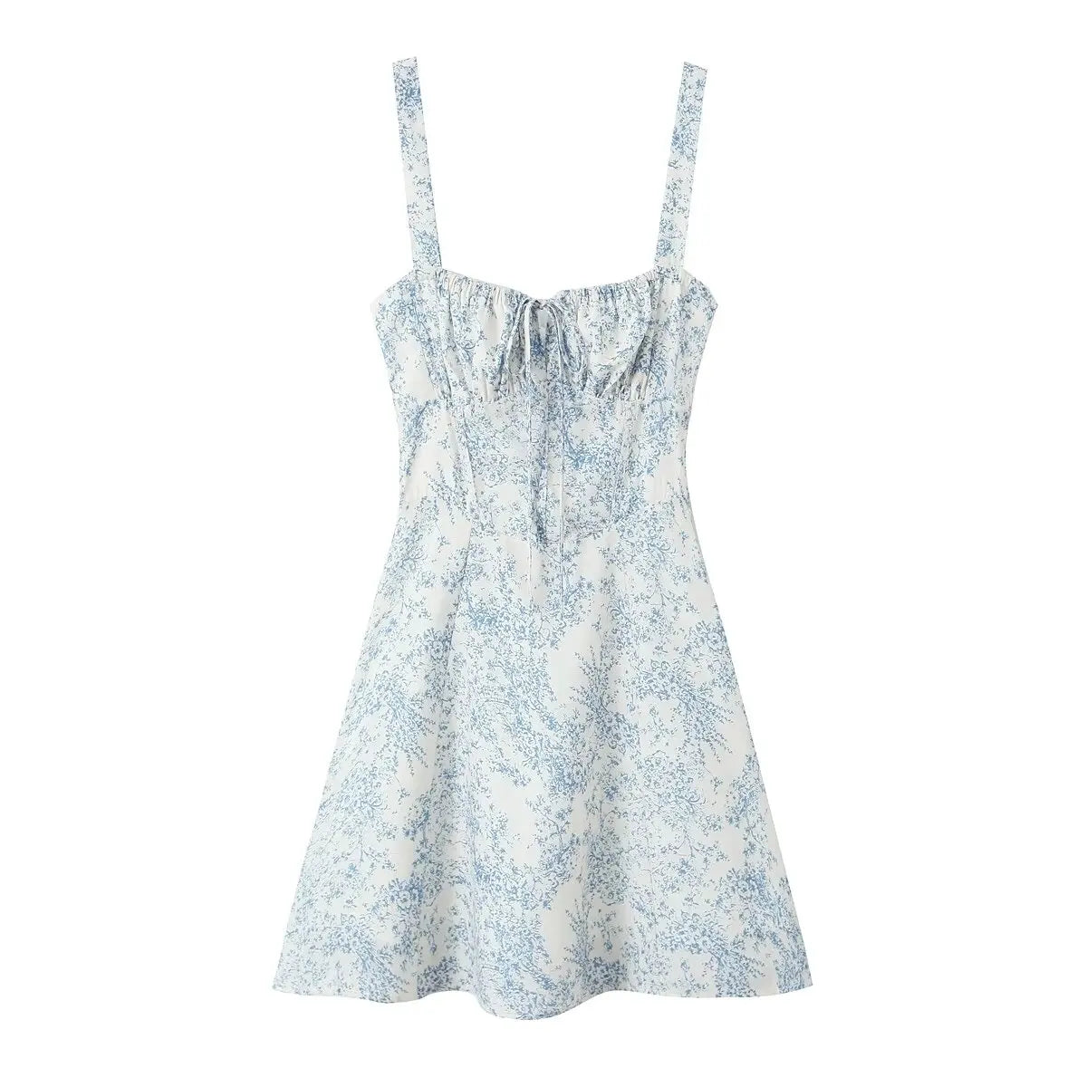 French Style Floral Print Sling Short Dresses