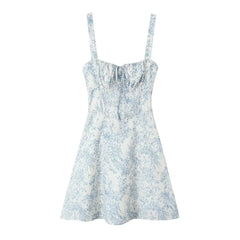 French Style Floral Print Sling Short Dresses