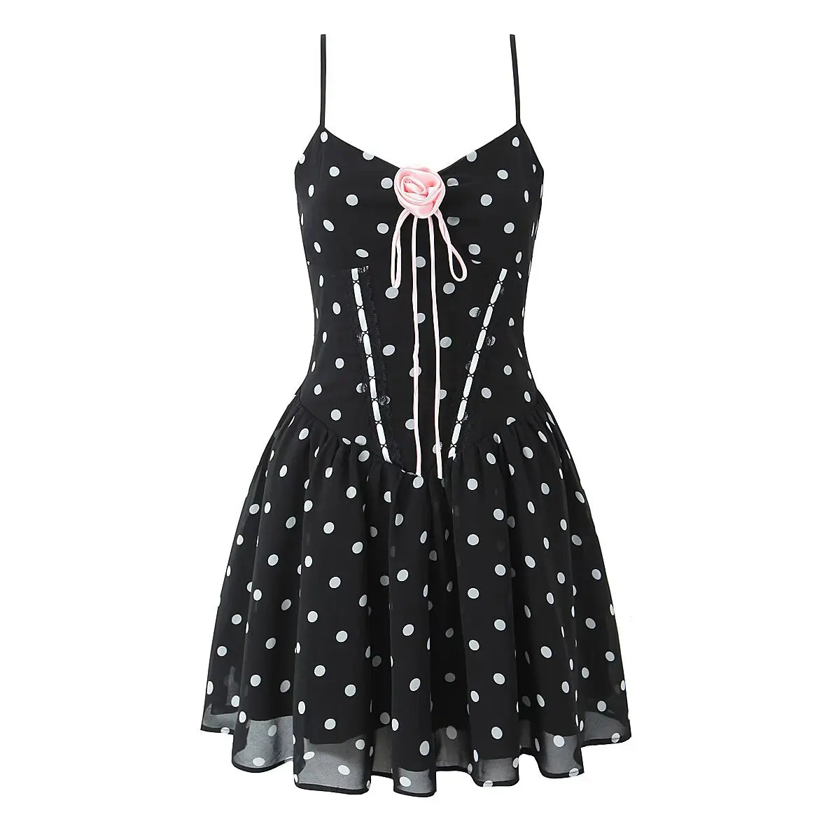 French Retro Romantic Sweet Sexy Slim Fit Polka Dot Flower Sling Dresses