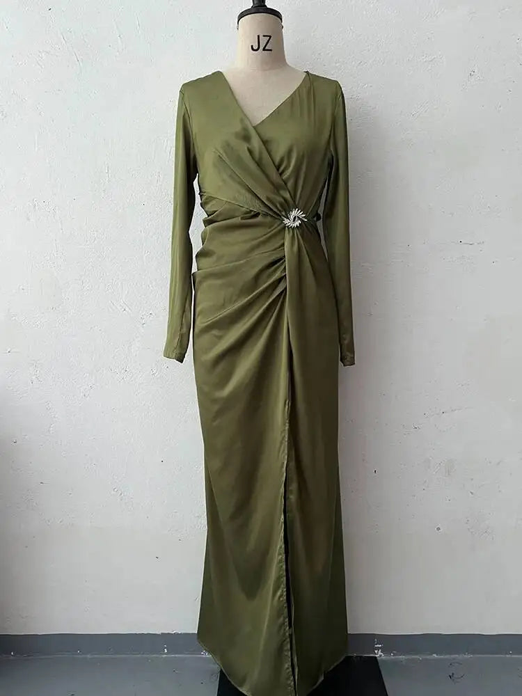Beach Vacation V-neck Long Sleeved Cross Slim Fit Dresses
