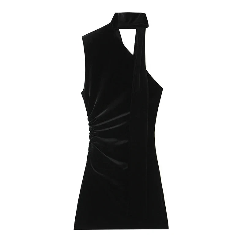 Elegant Black Short Velvet scarf Dresses