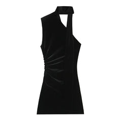 Elegant Black Short Velvet scarf Dresses