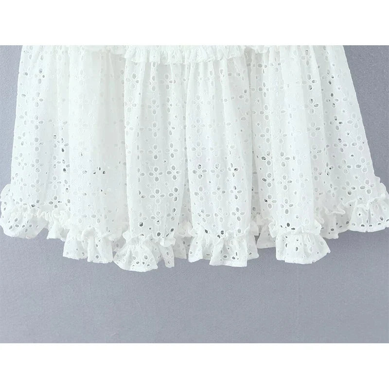 Summer Hollow Out Embroidery White Sleeveless Dresses