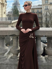 Solid Color Round Neck Long Sleeve Dresses