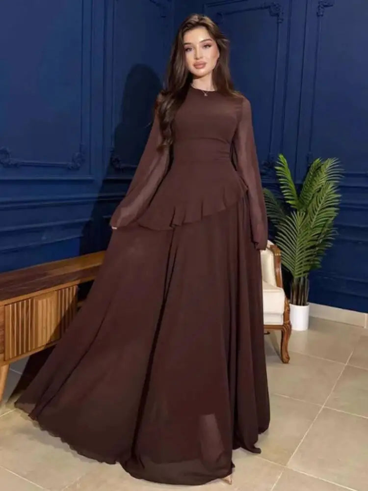 Autumn Round Neck Long Sleeve Irregular Slimming Dresses