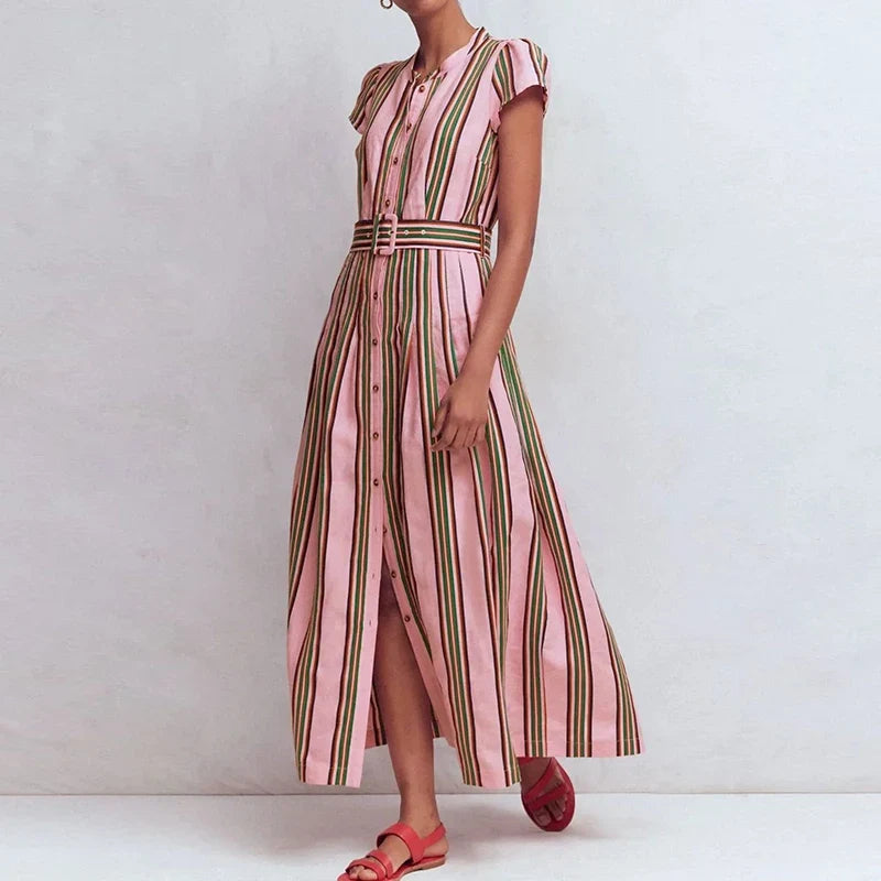 Striped Printed Split Long Dresses