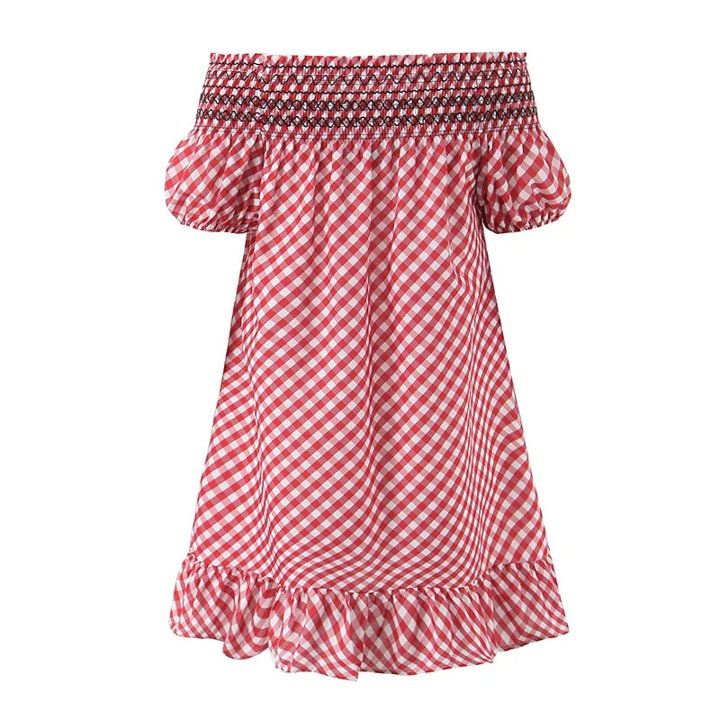 Sexy Off Shoulder Vintage Plaid Dresses