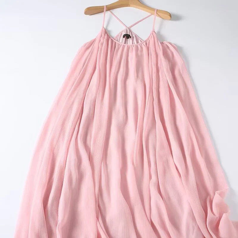 Summer Pink Crinkled Maxi Dresses