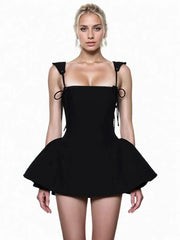 Sexy Spaghetti Straps Black Mini Ball Gown Dresses