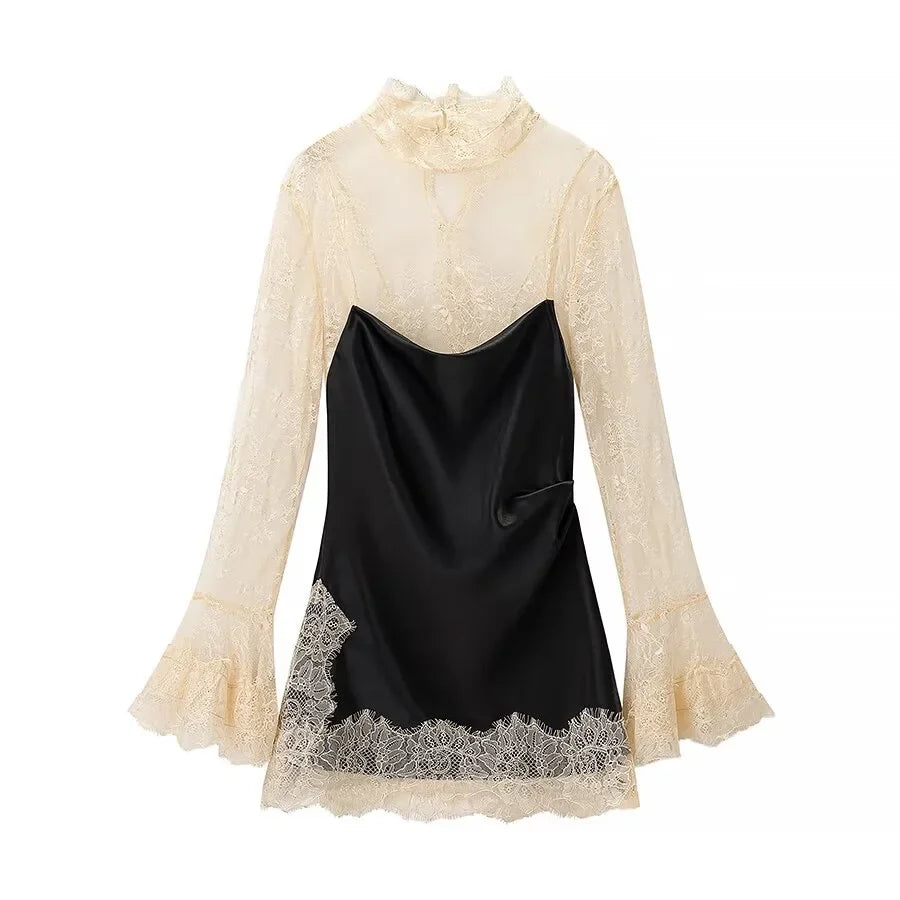 Lace Patchwork Mini Sexy Dresses