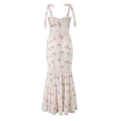 French Style Floral Print Long Mermaid Dresses
