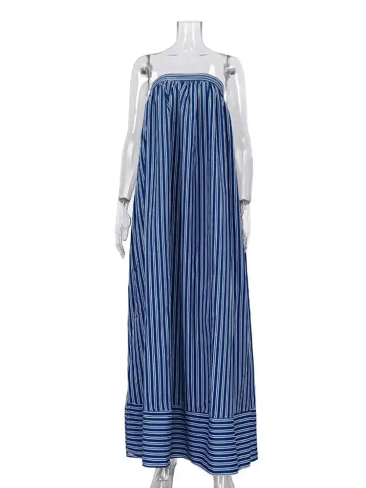Striped Strapless Bandage Backless Dresses