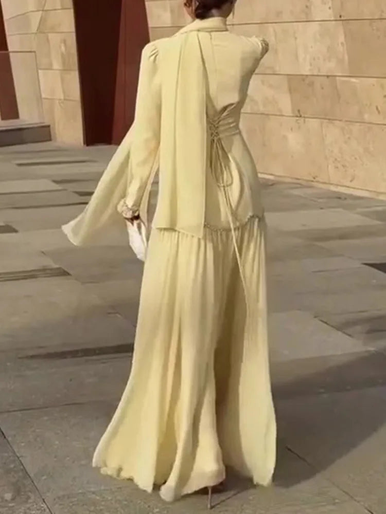 Elegant Ribbon Round Neck Long Sleeved Patchwork Diamond Studded Dresses