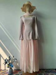 Autumn Square Collar Handmade Diamond Ribbon Long Sleeve Slimming Dresses