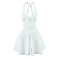 Sexy Deep V Halter White Mini Dresses