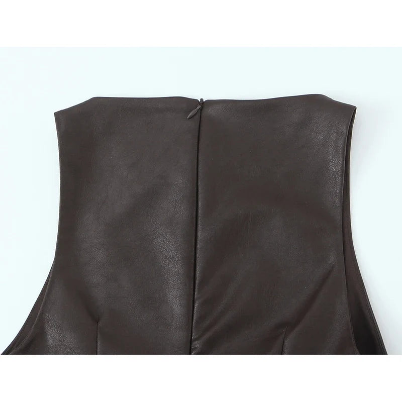 O Neck Sleeveless Faux Leather Short Jumpsuit