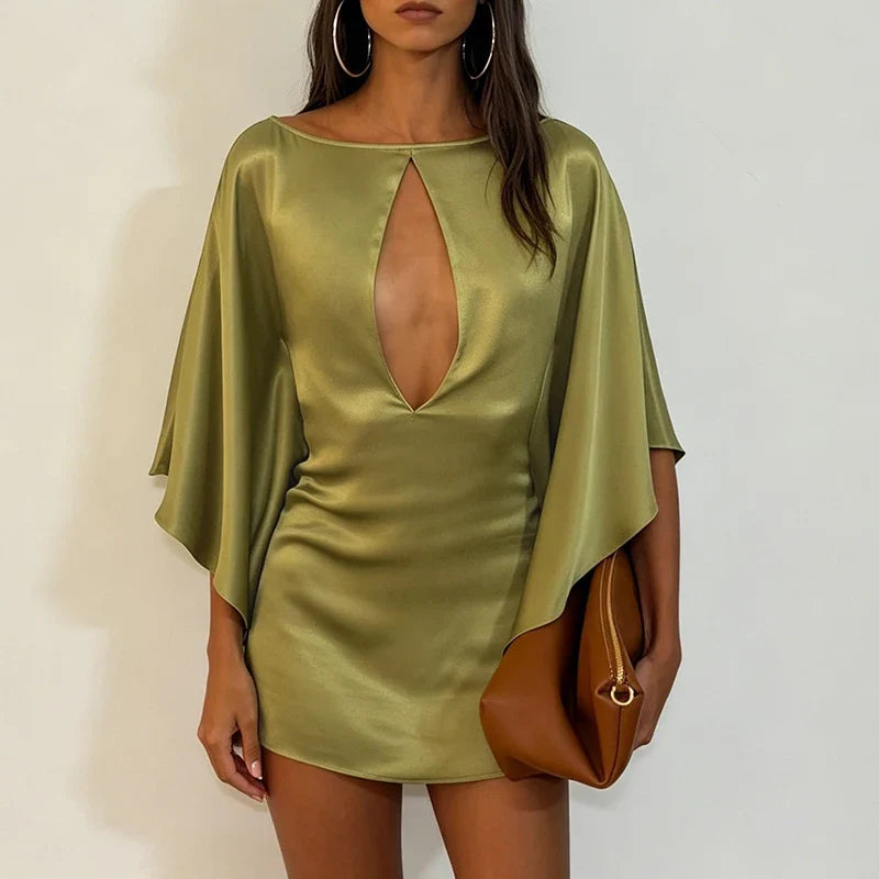 Satin Batwing Sleeve Slim Short Dresses