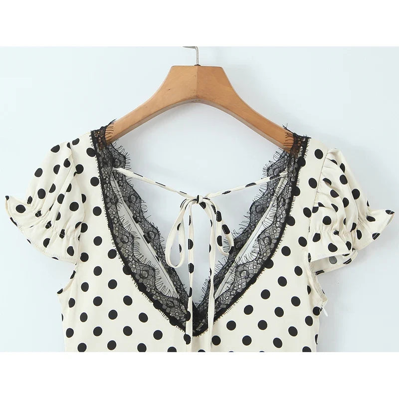 Lace Trim Polka Dot Dresses