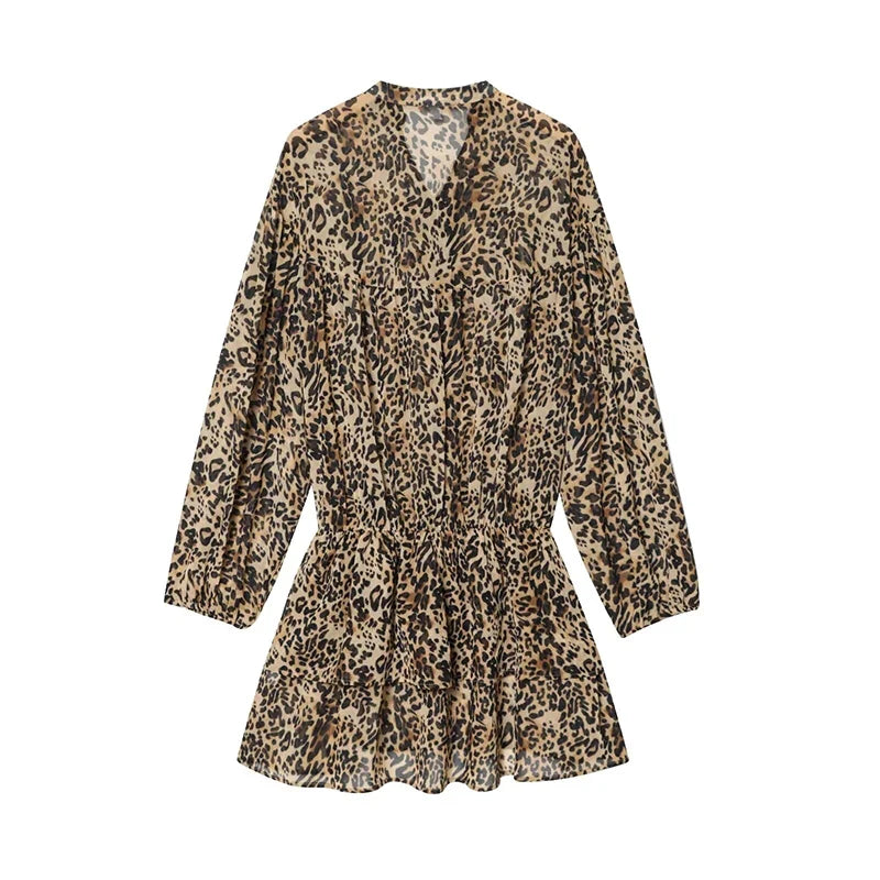 Spring Vintage Animal Print Ruffle Mini Dresses
