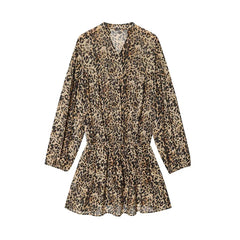 Spring Vintage Animal Print Ruffle Mini Dresses