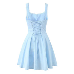 Blue Elegant Party Mini Dresses Sexy Sleeveless Low Waist A-line Summer Dresses