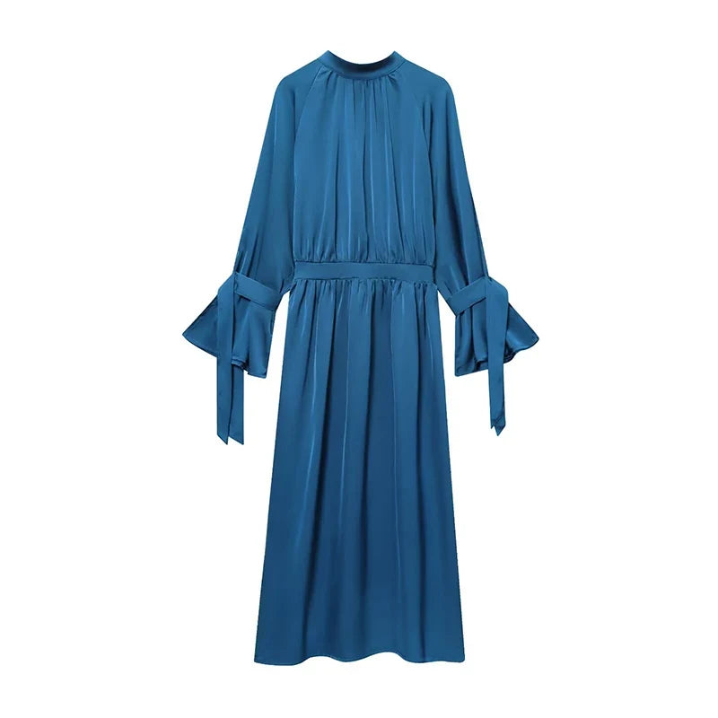 Casual Blue Satin Long Dresses