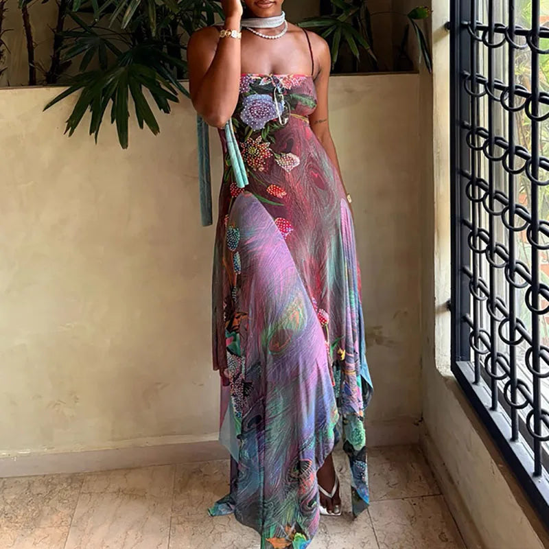Vacation Sleeveless Slim Hem Long Dresses