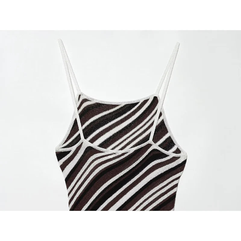 Sexy Spaghetti Straps Striped Midi Dresses
