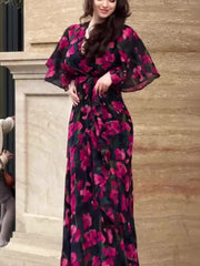 Summer Printed Flare Sleeves Slim Pullover Dresses