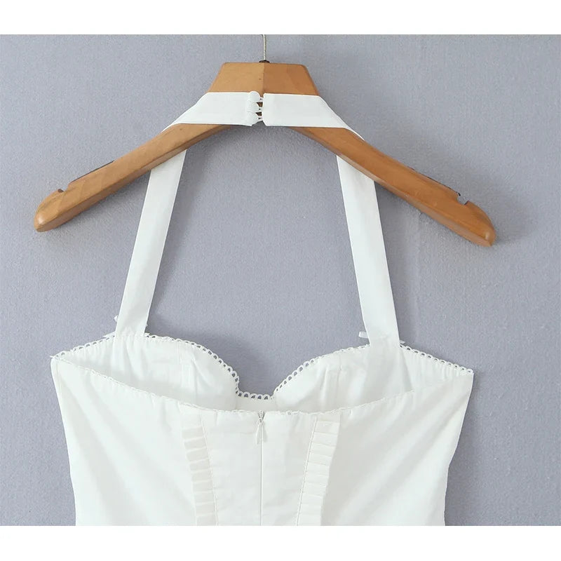 Sweet White Sexy Backless Halter Mini Dresses
