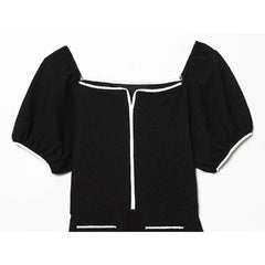 Vintage Puff Sleeve A-line Short Black Dresses Female Vestidos