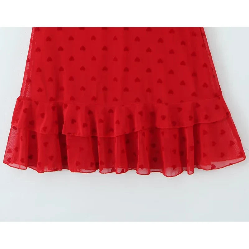 Spaghetti Straps Red Mini Dresses For Sleeveless V Neck Hem Ruffle A-line Holiday Summer Dresses