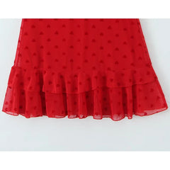 Spaghetti Straps Red Mini Dresses For Sleeveless V Neck Hem Ruffle A-line Holiday Summer Dresses