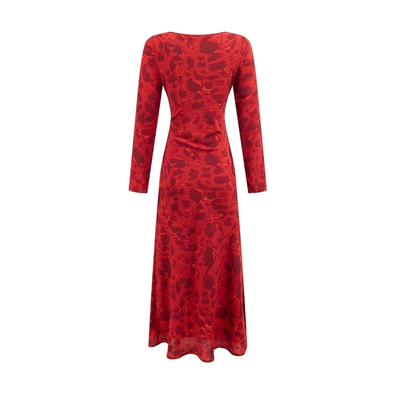 Vintage Red Floral Print Dresses