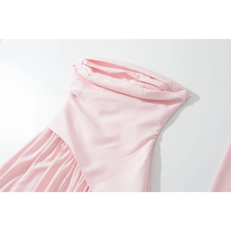 Elegant Pink White Party Evening Strapless Dresses With Scarf Pleated Asymmetric Hem Lace Up Vacation Wedding Dress