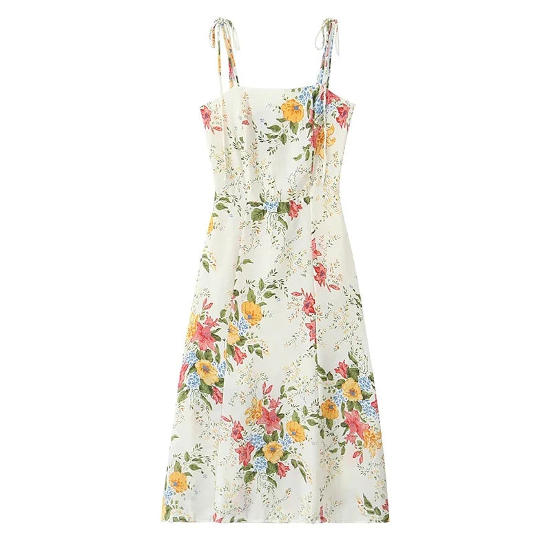 French Style Floral Print Sexy Spaghetti Straps Dresses