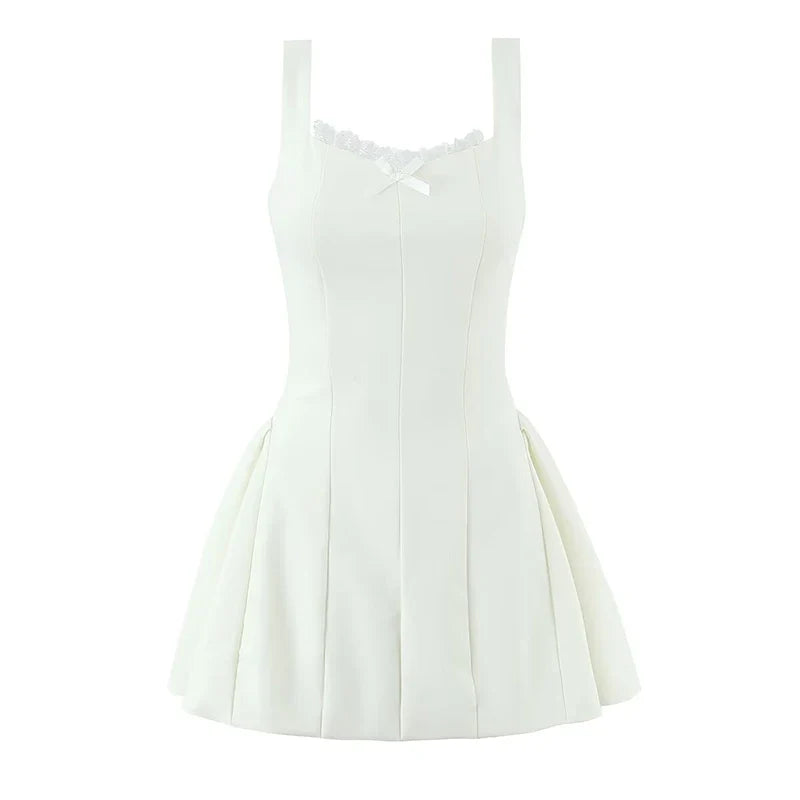 Sexy Girls French Style Lace Trim Black White Elegant Mini Dresses