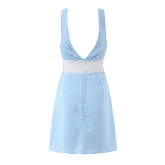 Summer Blue Lace Trim Cutout Mini Dresses