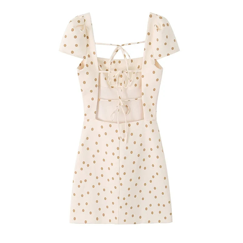Polka Dot Backless Bow Decoration Mini Dresses