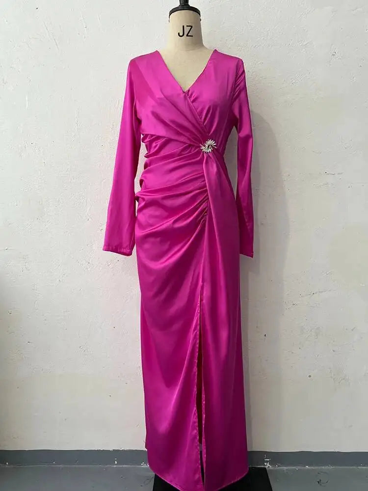 Beach Vacation V-neck Long Sleeved Cross Slim Fit Dresses