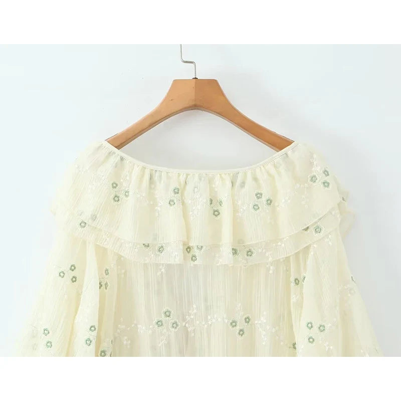 Floral Embroidery Loose Mini Dresses