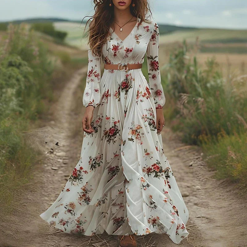 Spring Long Sleeved Pleated Bohemian Dresses