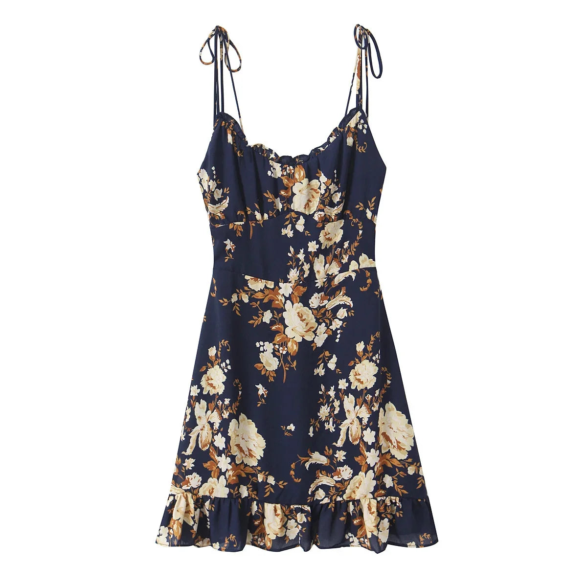 French Vacation-style Floral Print Slim Fit Sling Dresses