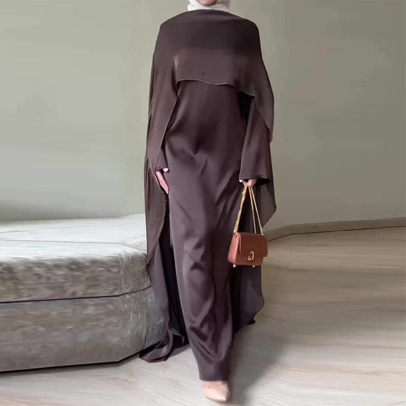 Luxury Purple Abaya With Chiffon Overlay Modest Islamic Long Dresses