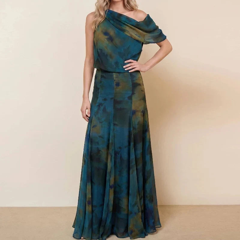 Female O-neck High Waisted Pleated Summer Dresses