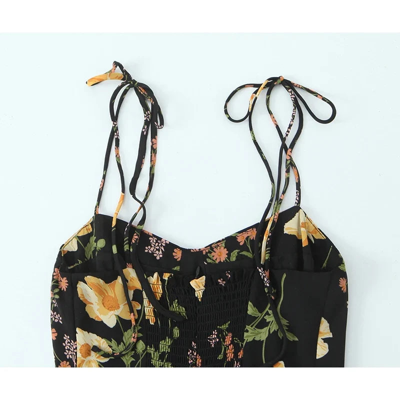 French Style Vintage Floral Print Sling Dresses